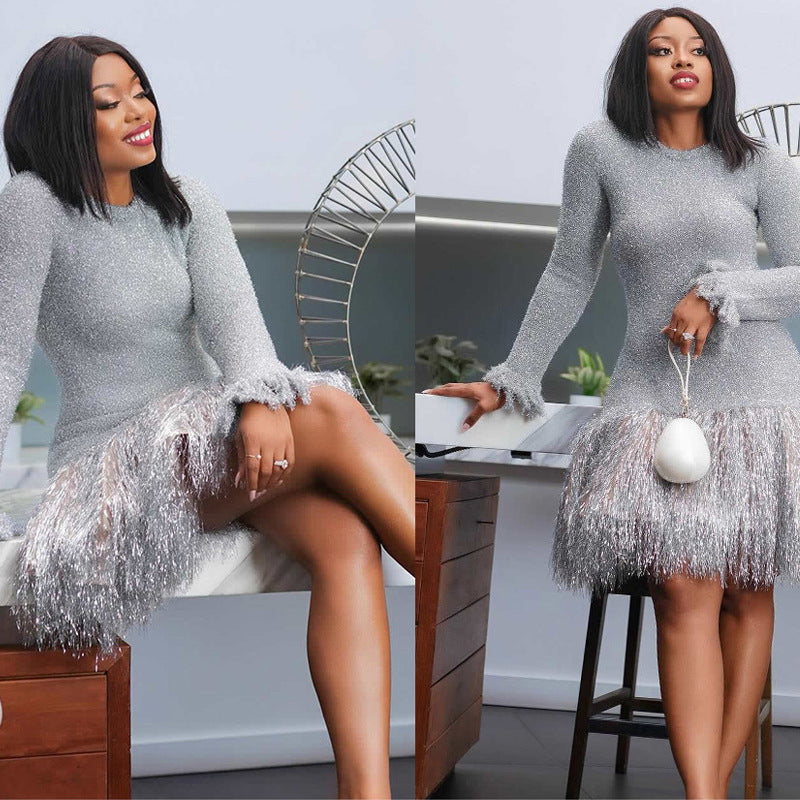 Solid Color Tassel Dress