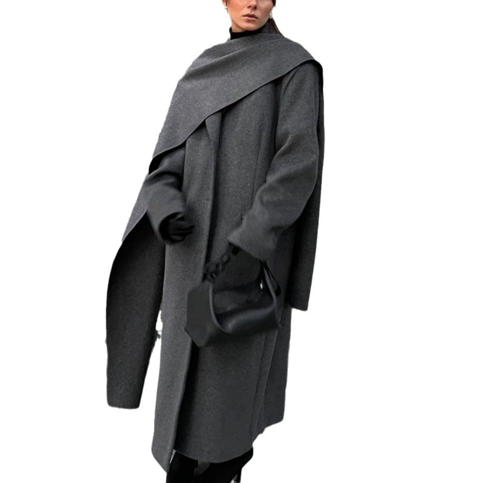 Vintage Gray Cloak Coat – Timeless Elegance with Scarf Collar