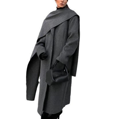 Vintage Gray Cloak Coat – Timeless Elegance with Scarf Collar