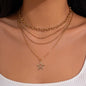 Personalized pentagram alloy collarbone chain, sweet and cool style, stacked metal necklace set