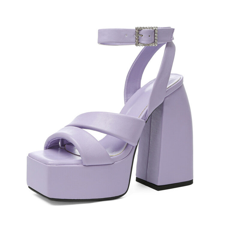 Summer High-Heeled Sandals Women's Large Size 40-43 Waterproof Platform Square Toe Shoes