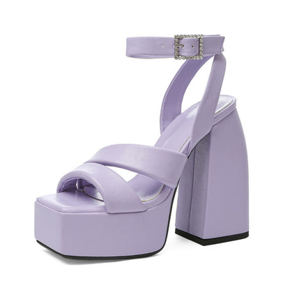 Summer High-Heeled Sandals Women's Large Size 40-43 Waterproof Platform Square Toe Shoes