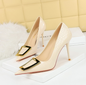 Fashion Elegant Slim Slim Heel High Heel Shallow Mouth Pointed Metal Button Single Shoe Female High Heel