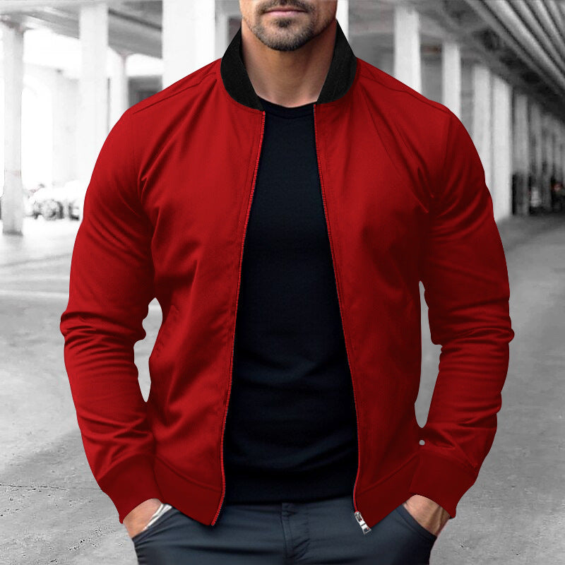 Men’s Stand-Up Collar Zipper Hoodie – Casual Long Sleeve Jacket