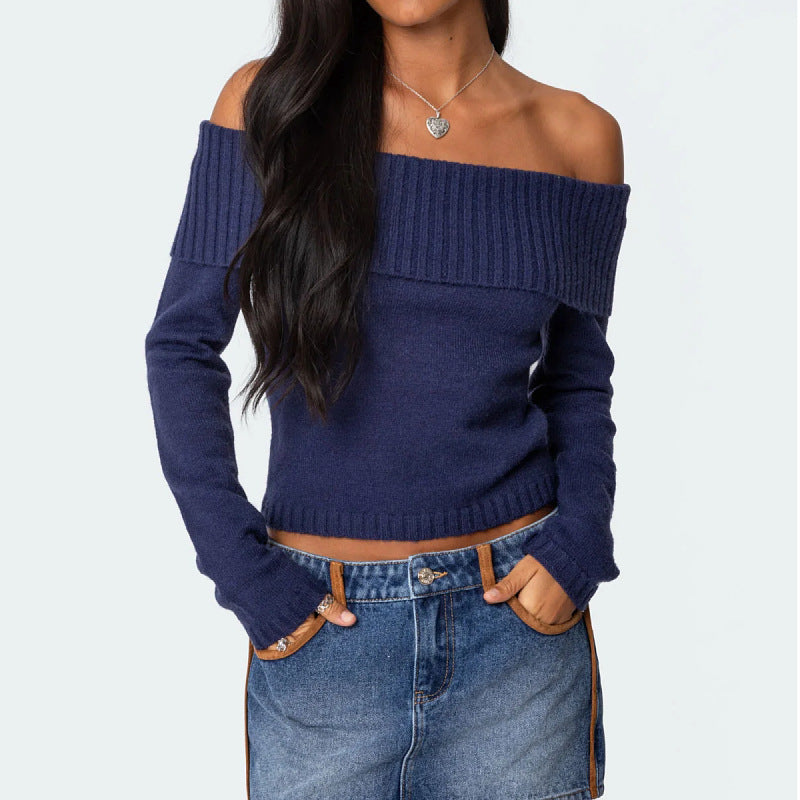 Women’s Off-Shoulder Hoodie Sweater – Solid Color Long Sleeve Top