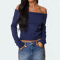 Women’s Off-Shoulder Hoodie Sweater – Solid Color Long Sleeve Top